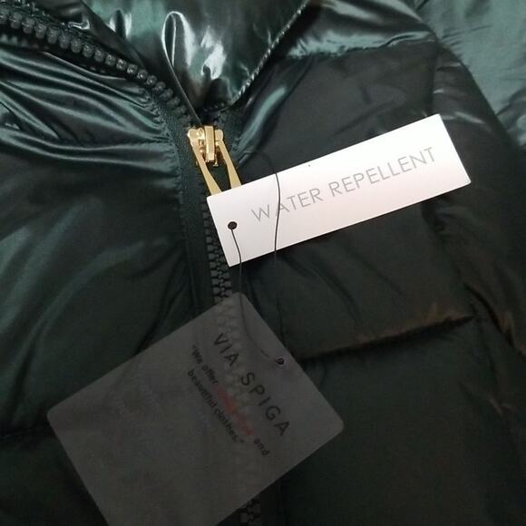 NWT Via Spiga Green Faux Down Asymmetrical Zip Front Puffer Jacket - Picture 9 of 13